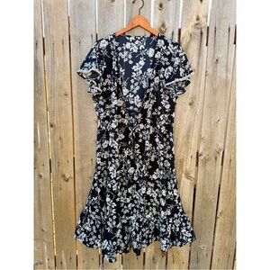 black & white floral tie around dress